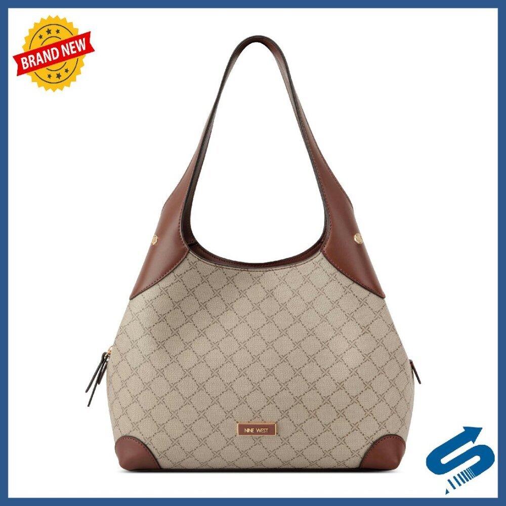 Large Triple Compartment Shoulder Bag with Zipper & Magnetic Closures